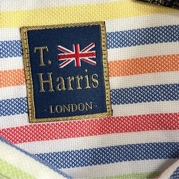 T Harris London Men XXL Multi Striped Button Up LS Shirt Cotton Office Business - Picture 2 of 9